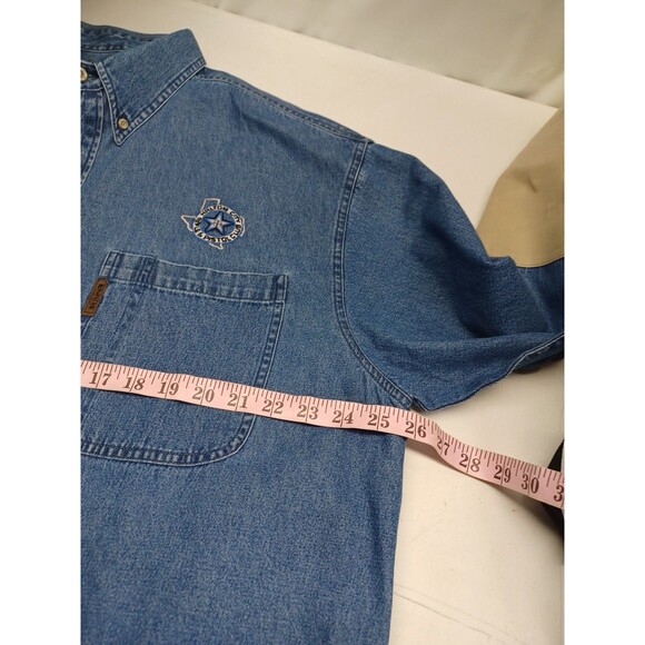 Vtg Magellan Shirt Mens XL Hunting Rifle Pistol Blue Denim Button Down Patch - Picture 8 of 10